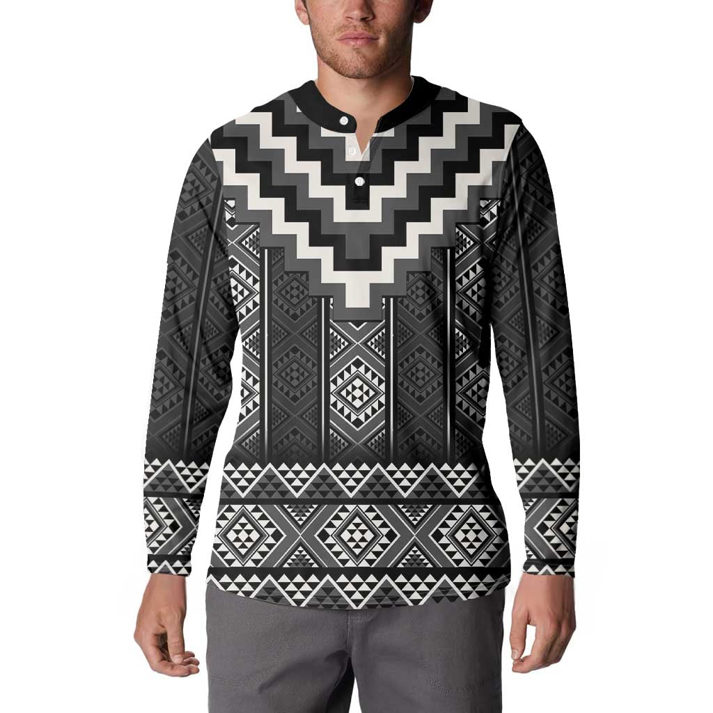 Black Taniko Aotearoa Button Sweatshirt Niho Taniwha Mix Poutama LT14 - Polynesian Pride