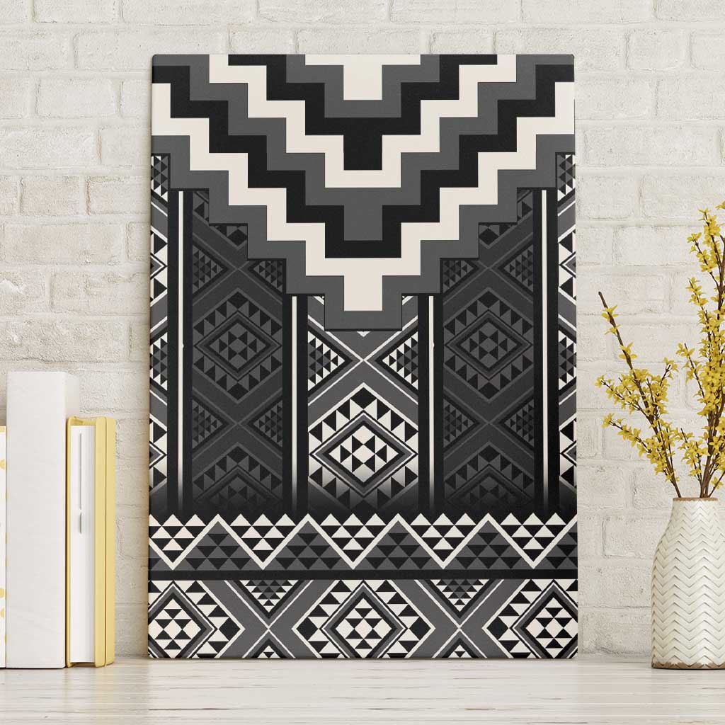 Black Taniko Aotearoa Canvas Wall Art Niho Taniwha Mix Poutama LT14 Without Frame Black - Polynesian Pride