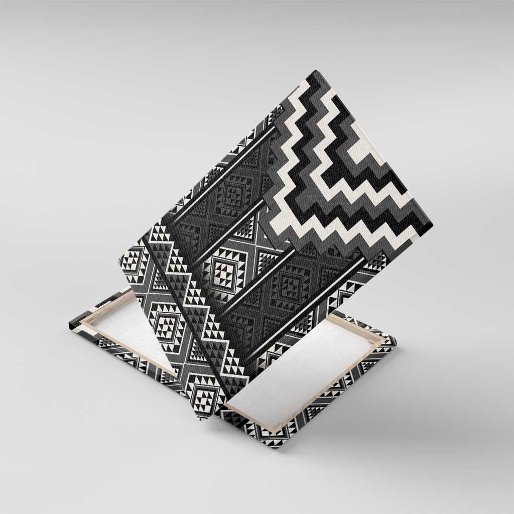 Black Taniko Aotearoa Canvas Wall Art Niho Taniwha Mix Poutama LT14 With Frame Black - Polynesian Pride
