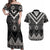 Black Taniko Aotearoa Couples Matching Off Shoulder Maxi Dress and Hawaiian Shirt Niho Taniwha Mix Poutama