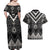 Black Taniko Aotearoa Couples Matching Off Shoulder Maxi Dress and Hawaiian Shirt Niho Taniwha Mix Poutama