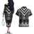 Black Taniko Aotearoa Couples Matching Off The Shoulder Long Sleeve Dress and Hawaiian Shirt Niho Taniwha Mix Poutama