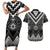 Black Taniko Aotearoa Couples Matching Short Sleeve Bodycon Dress and Hawaiian Shirt Niho Taniwha Mix Poutama