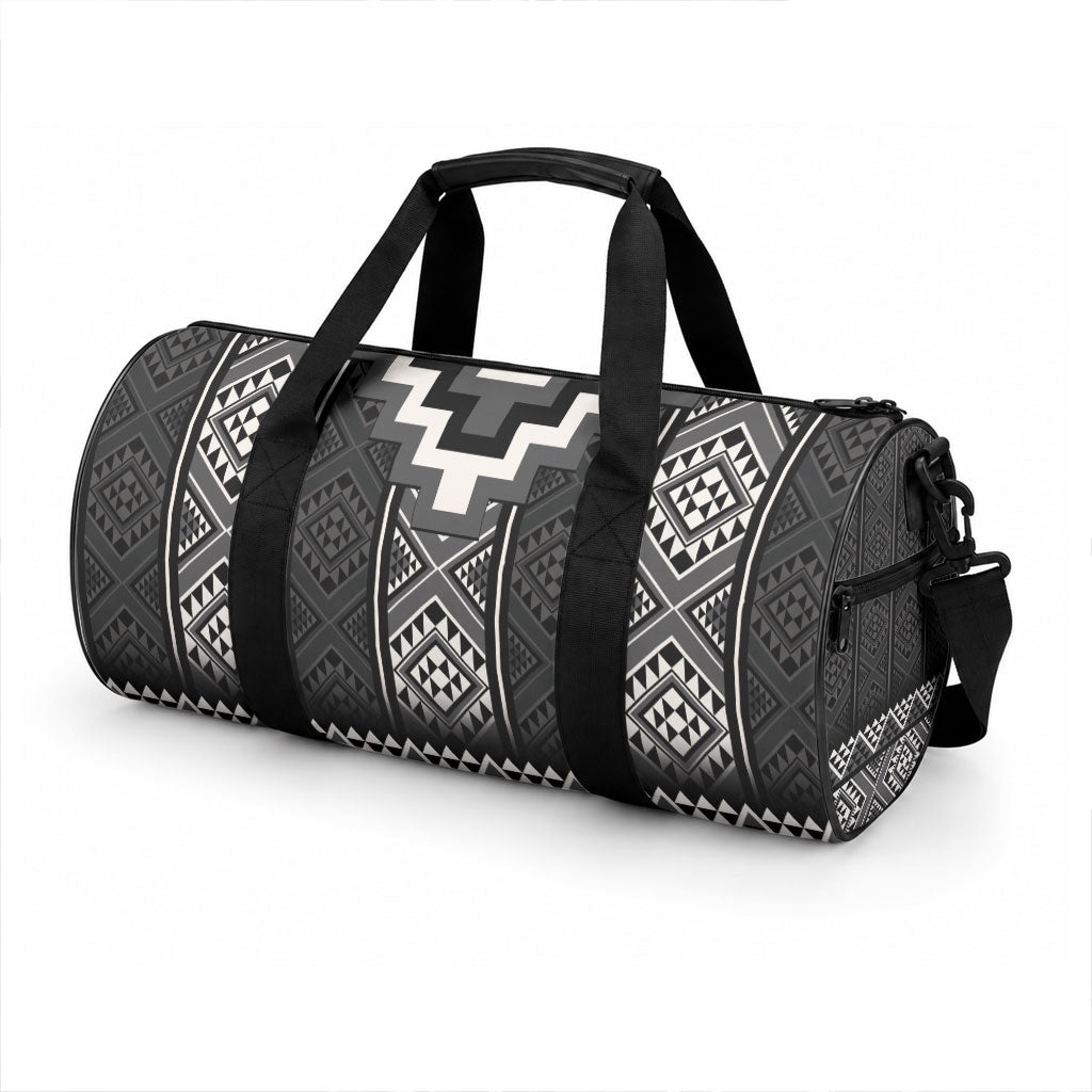 Black Taniko Motifs Aotearoa Duffle Bag Niho Taniwha Mix Poutama LT14 - Polynesian Pride