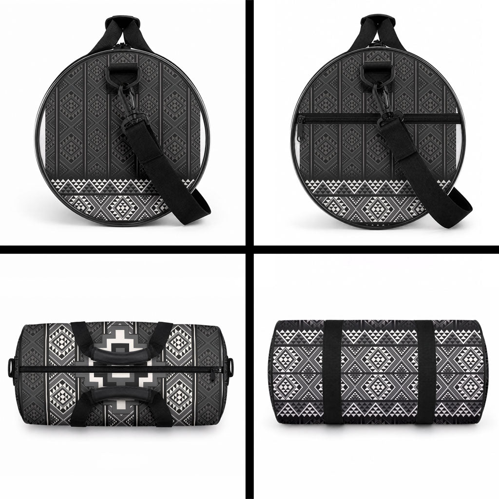 Black Taniko Motifs Aotearoa Duffle Bag Niho Taniwha Mix Poutama LT14 - Polynesian Pride