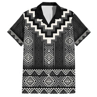 Black Taniko Aotearoa Family Matching Off Shoulder Maxi Dress and Hawaiian Shirt Niho Taniwha Mix Poutama LT14 Dad's Shirt - Short Sleeve Black - Polynesian Pride