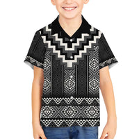 Black Taniko Aotearoa Family Matching Off Shoulder Maxi Dress and Hawaiian Shirt Niho Taniwha Mix Poutama LT14 Son's Shirt Black - Polynesian Pride