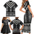 Black Taniko Aotearoa Family Matching Short Sleeve Bodycon Dress and Hawaiian Shirt Niho Taniwha Mix Poutama LT14