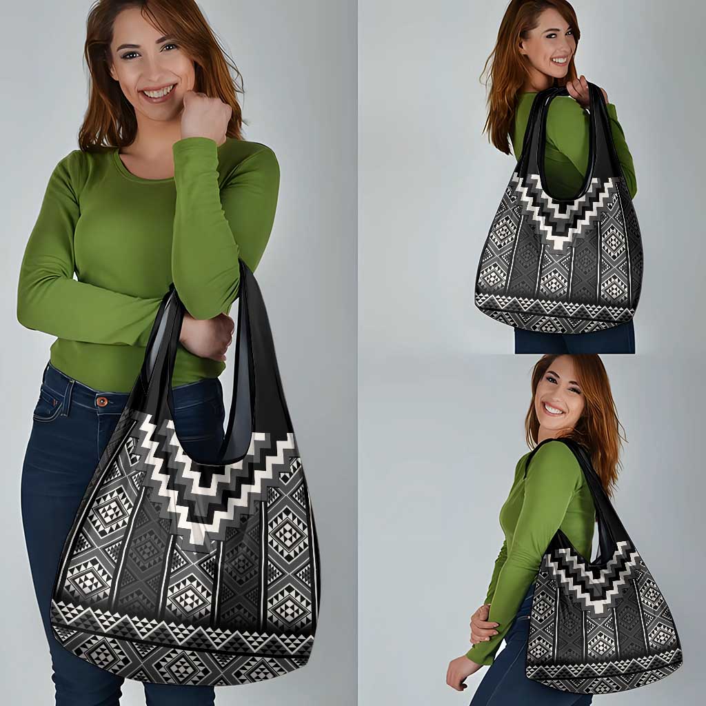 Black Taniko Aotearoa Grocery Bag Niho Taniwha Mix Poutama LT14 - Polynesian Pride