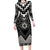 Black Taniko Aotearoa Long Sleeve Bodycon Dress Niho Taniwha Mix Poutama