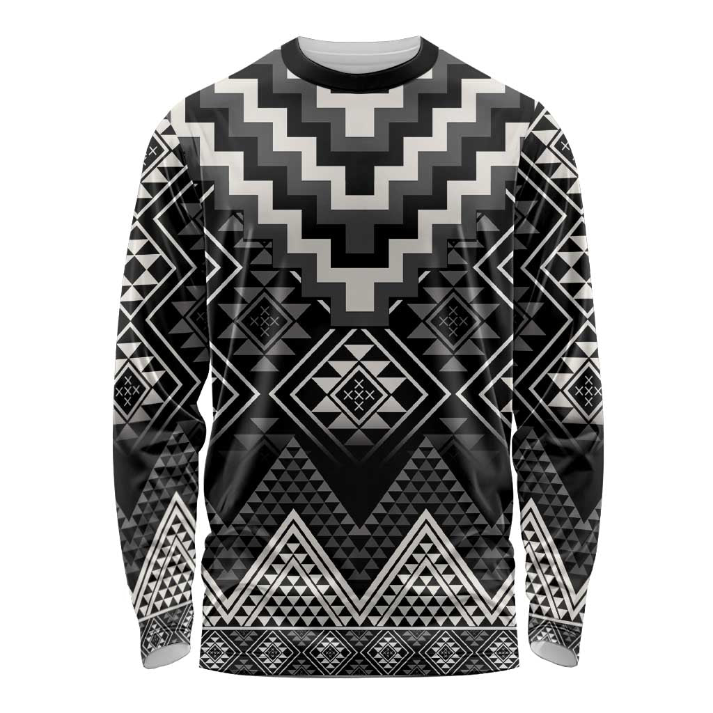 Black Taniko Aotearoa Long Sleeve Shirt Niho Taniwha Mix Poutama