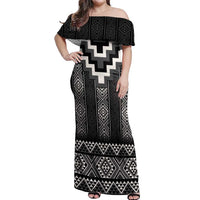 Black Taniko Aotearoa Off Shoulder Maxi Dress Niho Taniwha Mix Poutama LT14 Women Black - Polynesian Pride