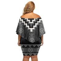 Black Taniko Aotearoa Off Shoulder Short Dress Niho Taniwha Mix Poutama LT14 - Polynesian Pride