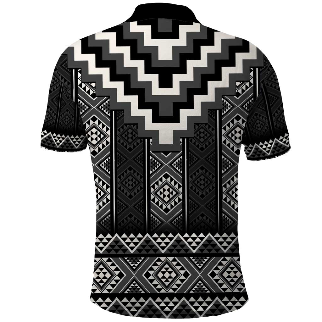Black Taniko Aotearoa Polo Shirt Niho Taniwha Mix Poutama LT14