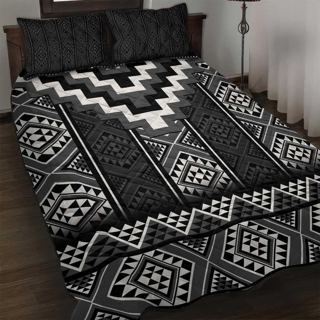 Black Taniko Aotearoa Quilt Bed Set Niho Taniwha Mix Poutama LT14 Black - Polynesian Pride