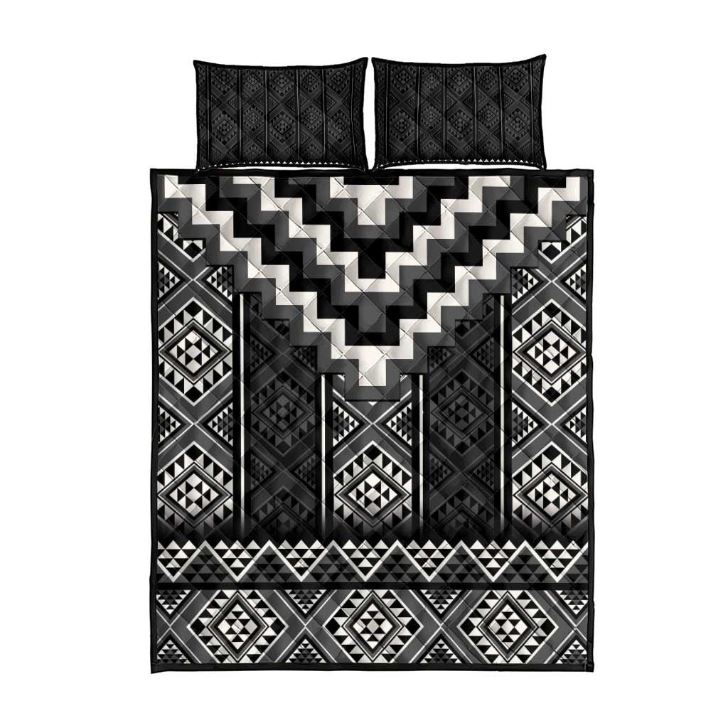 Black Taniko Aotearoa Quilt Bed Set Niho Taniwha Mix Poutama LT14 - Polynesian Pride
