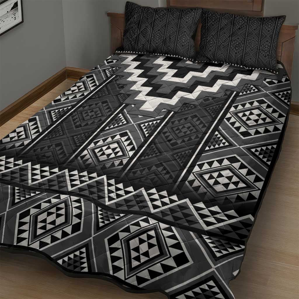 Black Taniko Aotearoa Quilt Bed Set Niho Taniwha Mix Poutama LT14 - Polynesian Pride