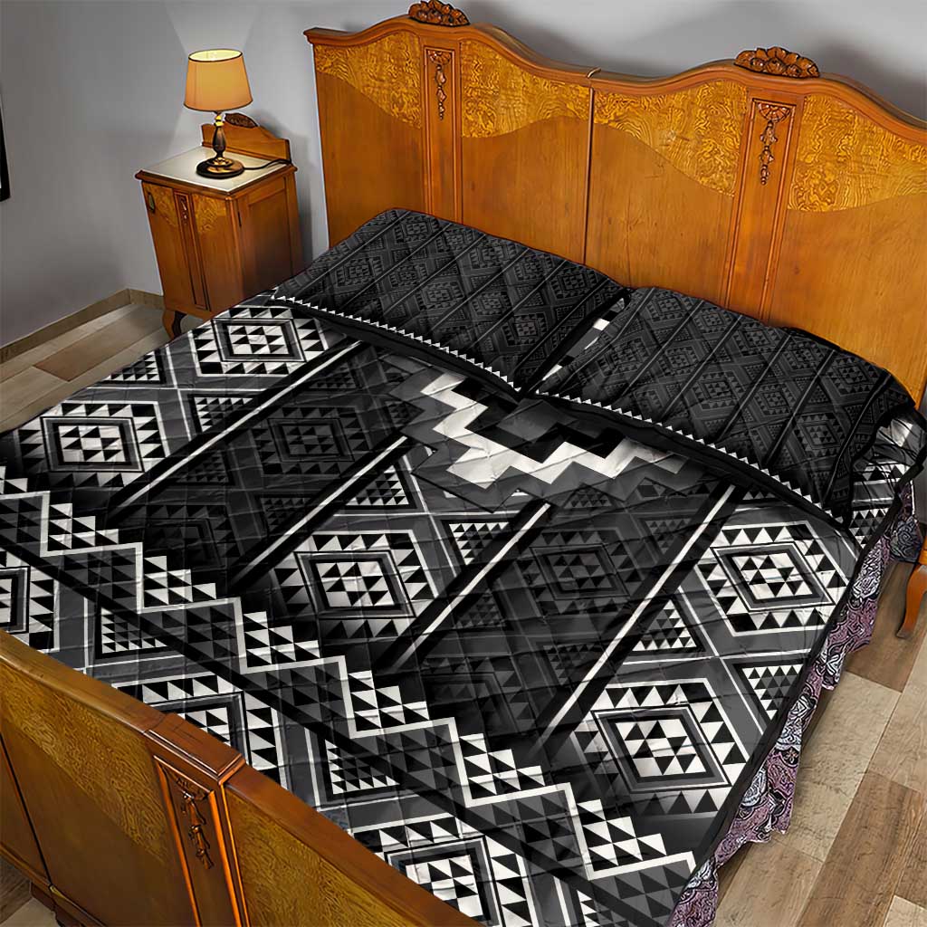 Black Taniko Aotearoa Quilt Bed Set Niho Taniwha Mix Poutama LT14 - Polynesian Pride