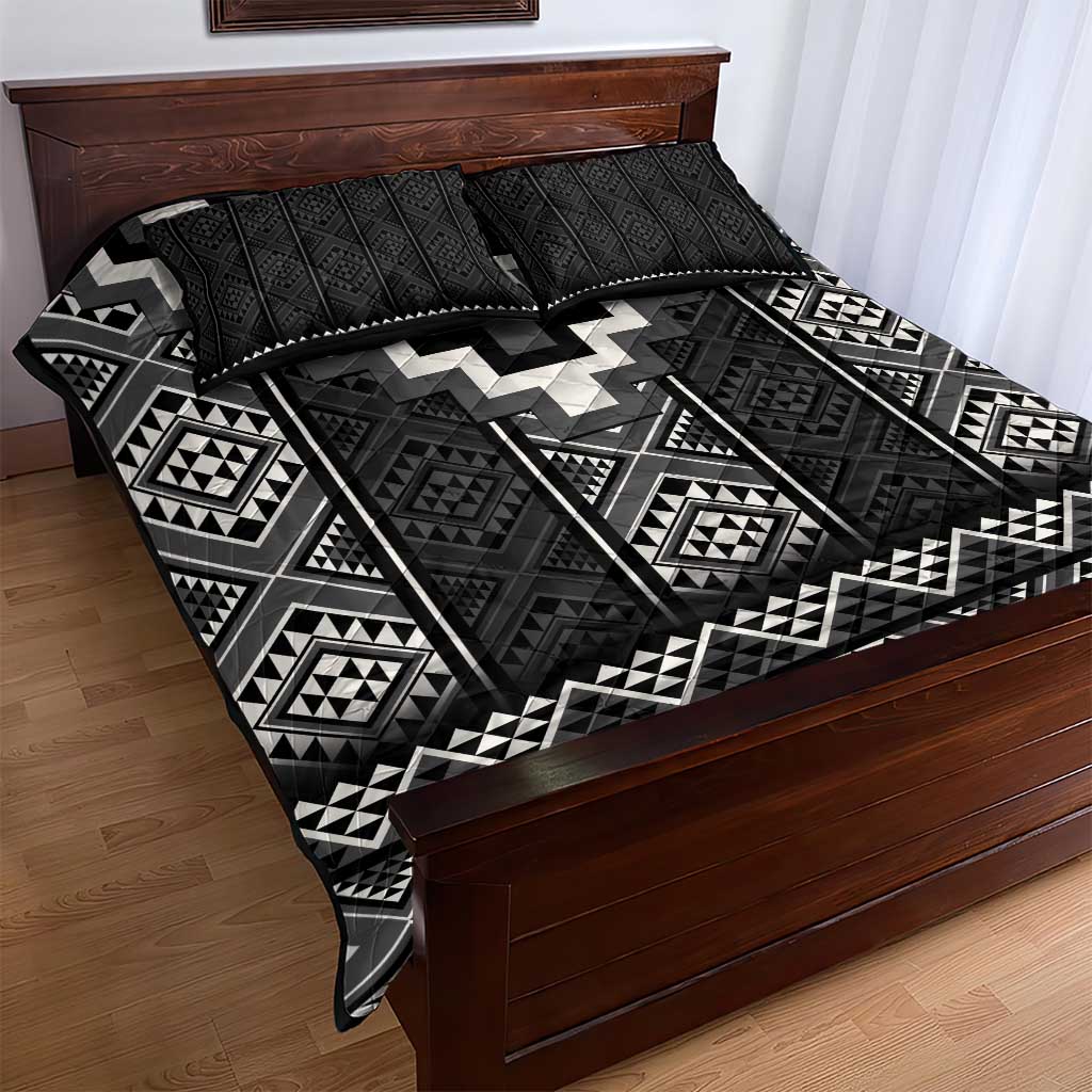 Black Taniko Aotearoa Quilt Bed Set Niho Taniwha Mix Poutama LT14 - Polynesian Pride