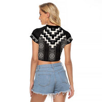 Black Taniko Aotearoa Raglan Cropped T Shirt Niho Taniwha Mix Poutama LT14 - Polynesian Pride