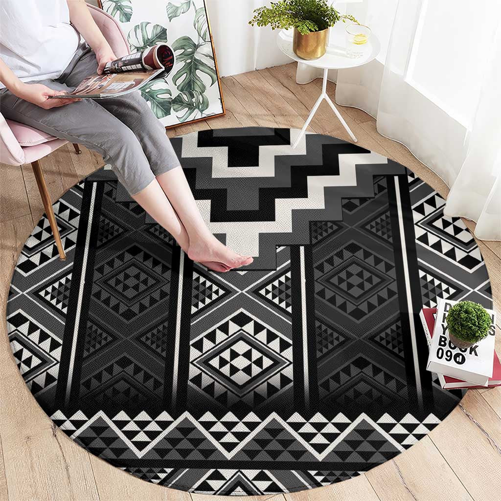 Black Taniko Aotearoa Round Carpet Niho Taniwha Mix Poutama LT14