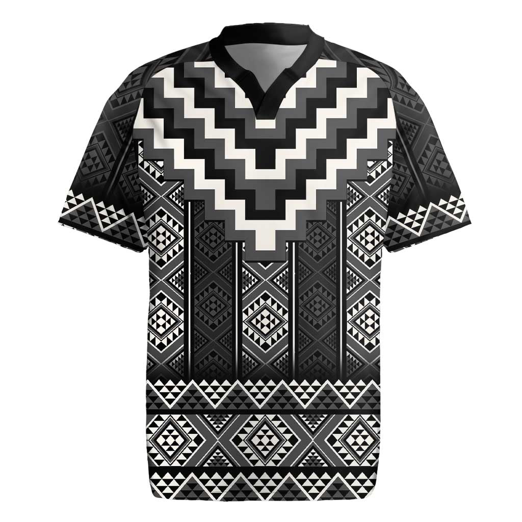 Black Taniko Aotearoa Rugby Jersey Niho Taniwha Mix Poutama LT14 Black - Polynesian Pride