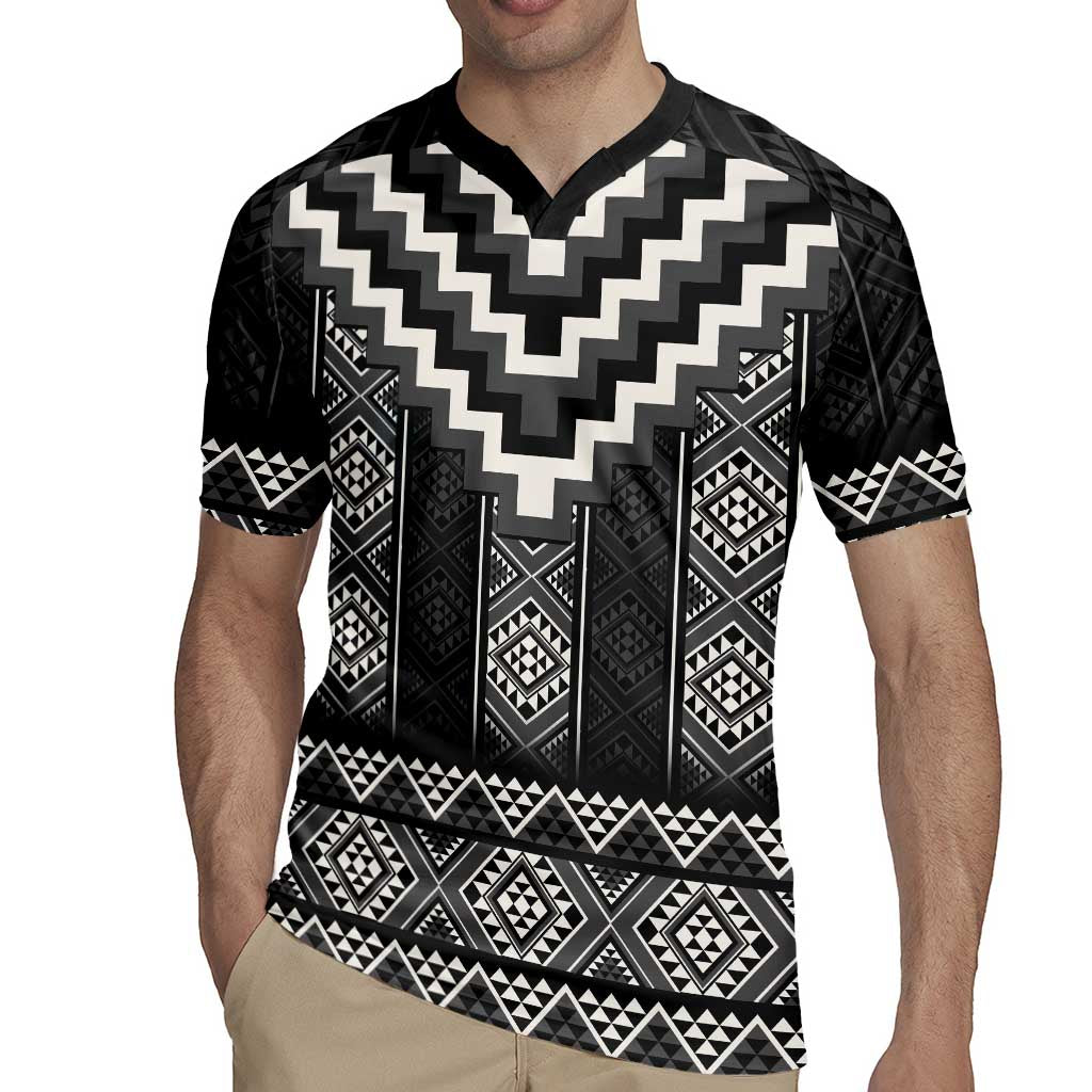 Black Taniko Aotearoa Rugby Jersey Niho Taniwha Mix Poutama LT14 - Polynesian Pride