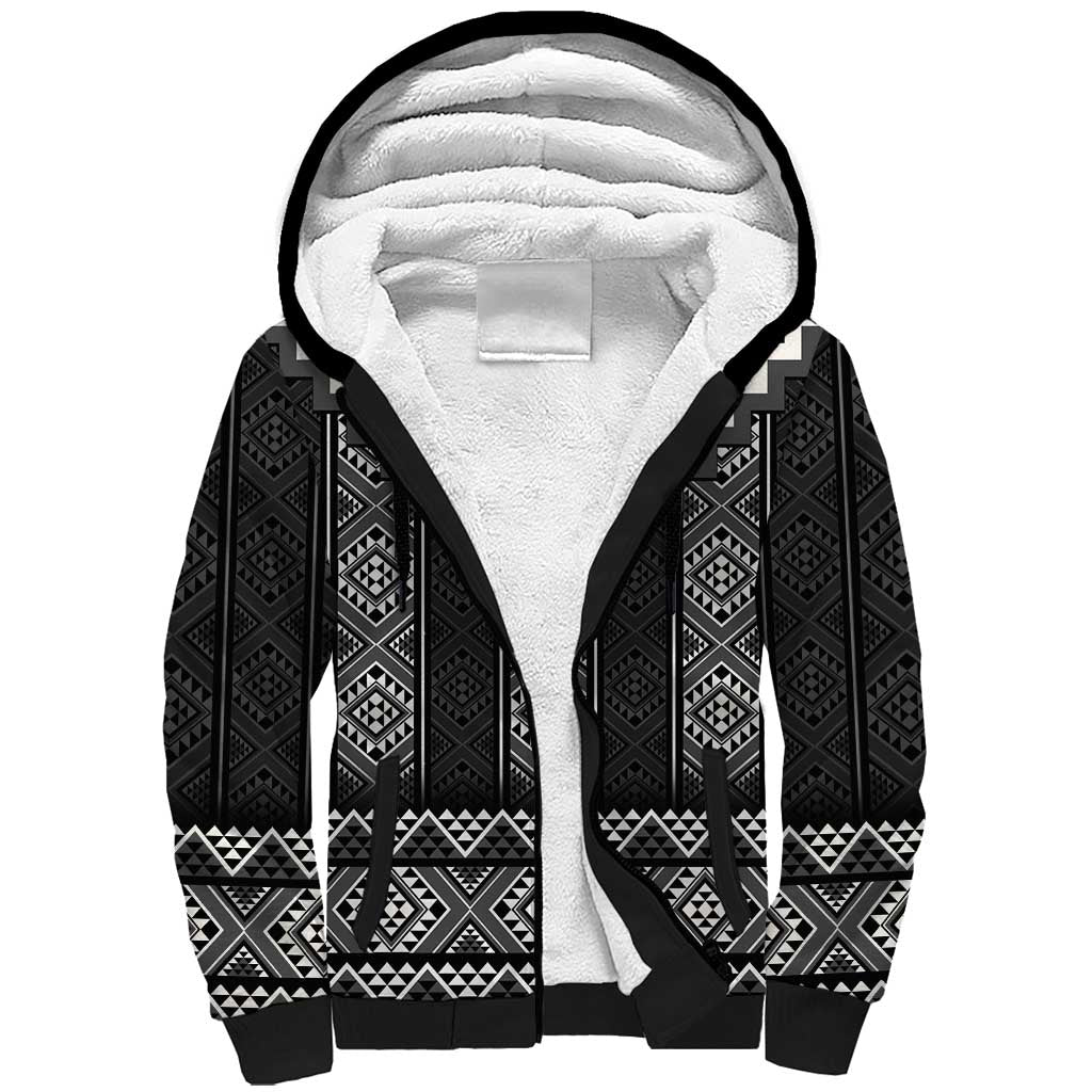 Black Taniko Aotearoa Sherpa Hoodie Niho Taniwha Mix Poutama LT14 Unisex Black - Polynesian Pride