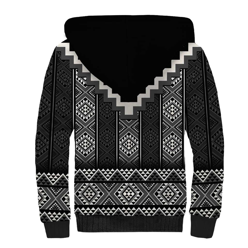 Black Taniko Aotearoa Sherpa Hoodie Niho Taniwha Mix Poutama LT14 - Polynesian Pride