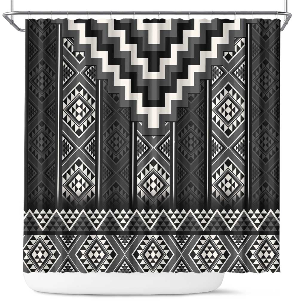 Black Taniko Aotearoa Shower Curtain Niho Taniwha Mix Poutama LT14