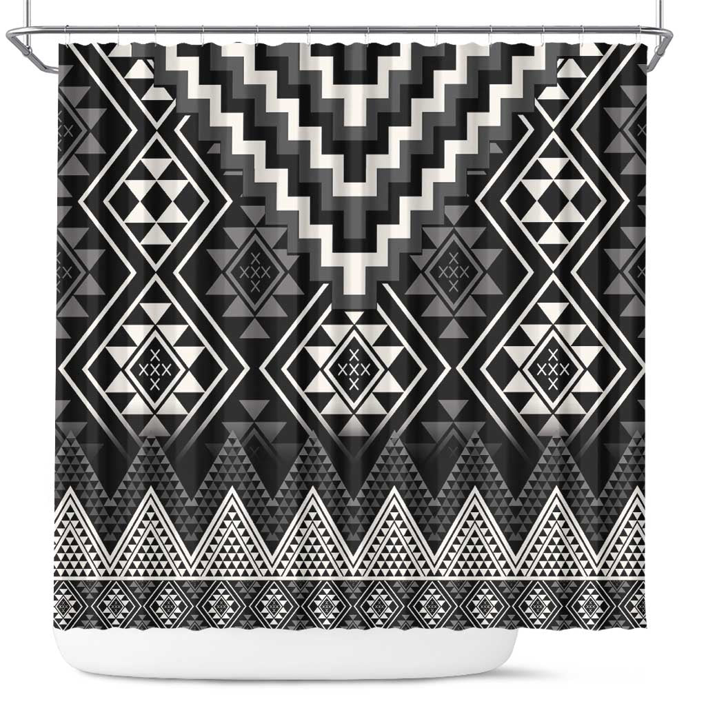 Black Taniko Aotearoa Shower Curtain Niho Taniwha Mix Poutama