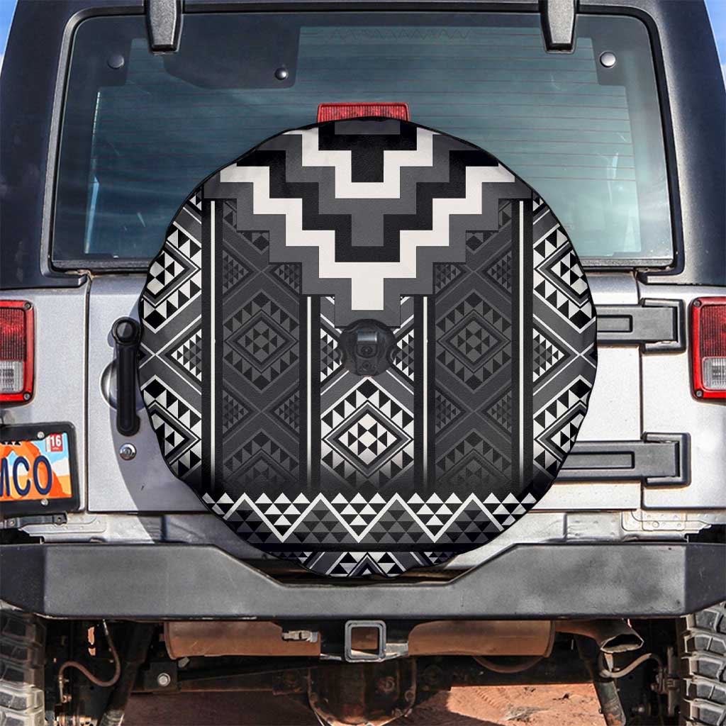 Black Taniko Aotearoa Spare Tire Cover Niho Taniwha Mix Poutama LT14 Black - Polynesian Pride