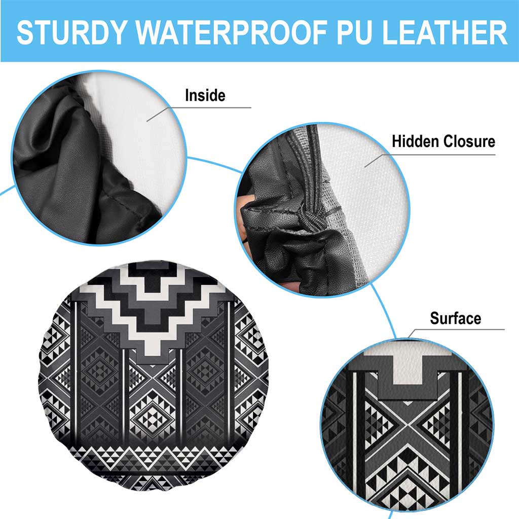 Black Taniko Aotearoa Spare Tire Cover Niho Taniwha Mix Poutama LT14 - Polynesian Pride