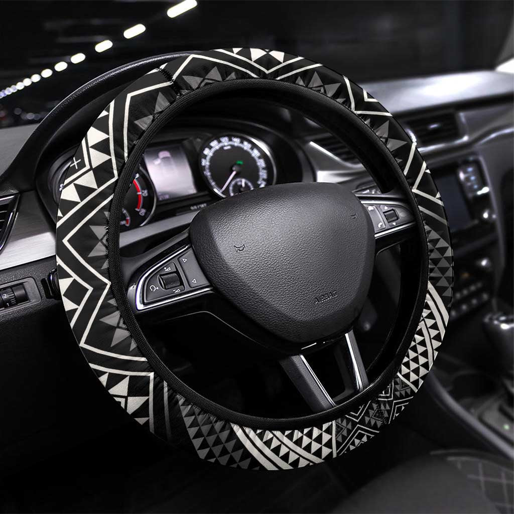 Black Taniko Aotearoa Steering Wheel Cover Niho Taniwha Mix Poutama