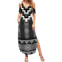 Black Taniko Aotearoa Summer Maxi Dress Niho Taniwha Mix Poutama LT14 Women Black - Polynesian Pride