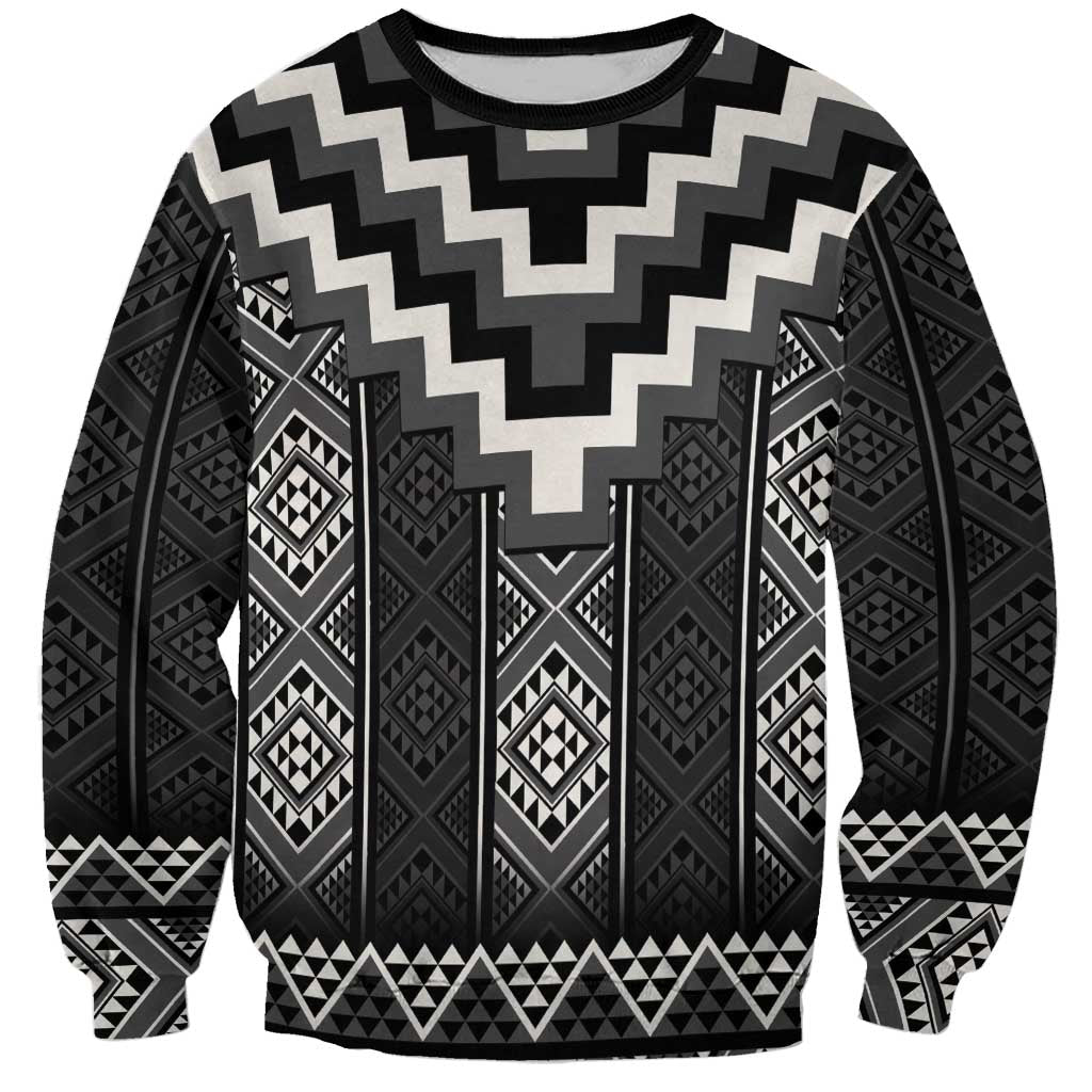 Black Taniko Aotearoa Sweatshirt Niho Taniwha Mix Poutama LT14 Unisex Black - Polynesian Pride
