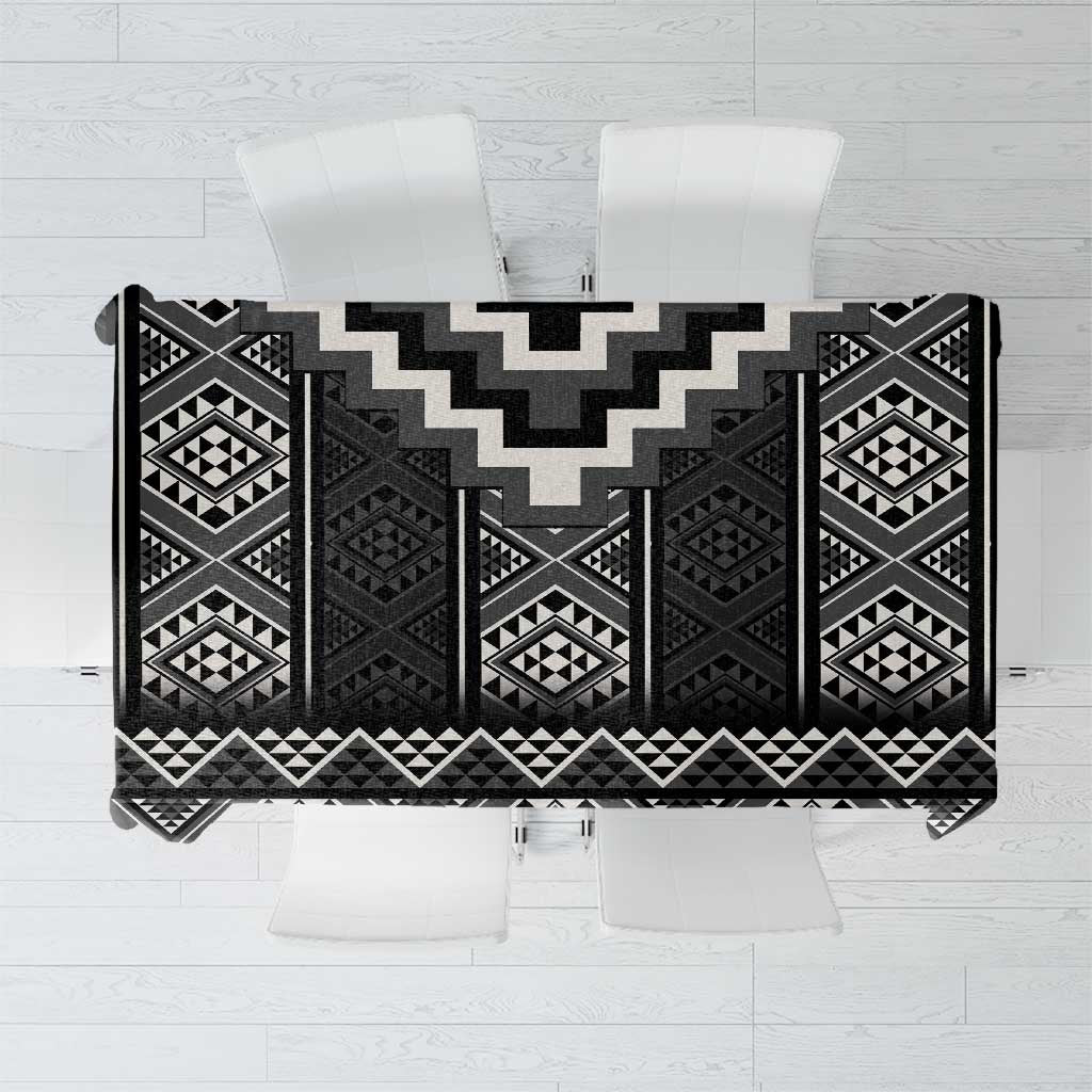 Black Taniko Aotearoa Tablecloth Niho Taniwha Mix Poutama LT14 Black - Polynesian Pride