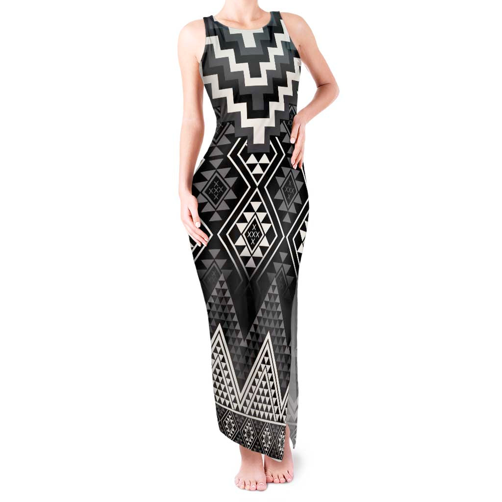 Black Taniko Aotearoa Tank Maxi Dress Niho Taniwha Mix Poutama