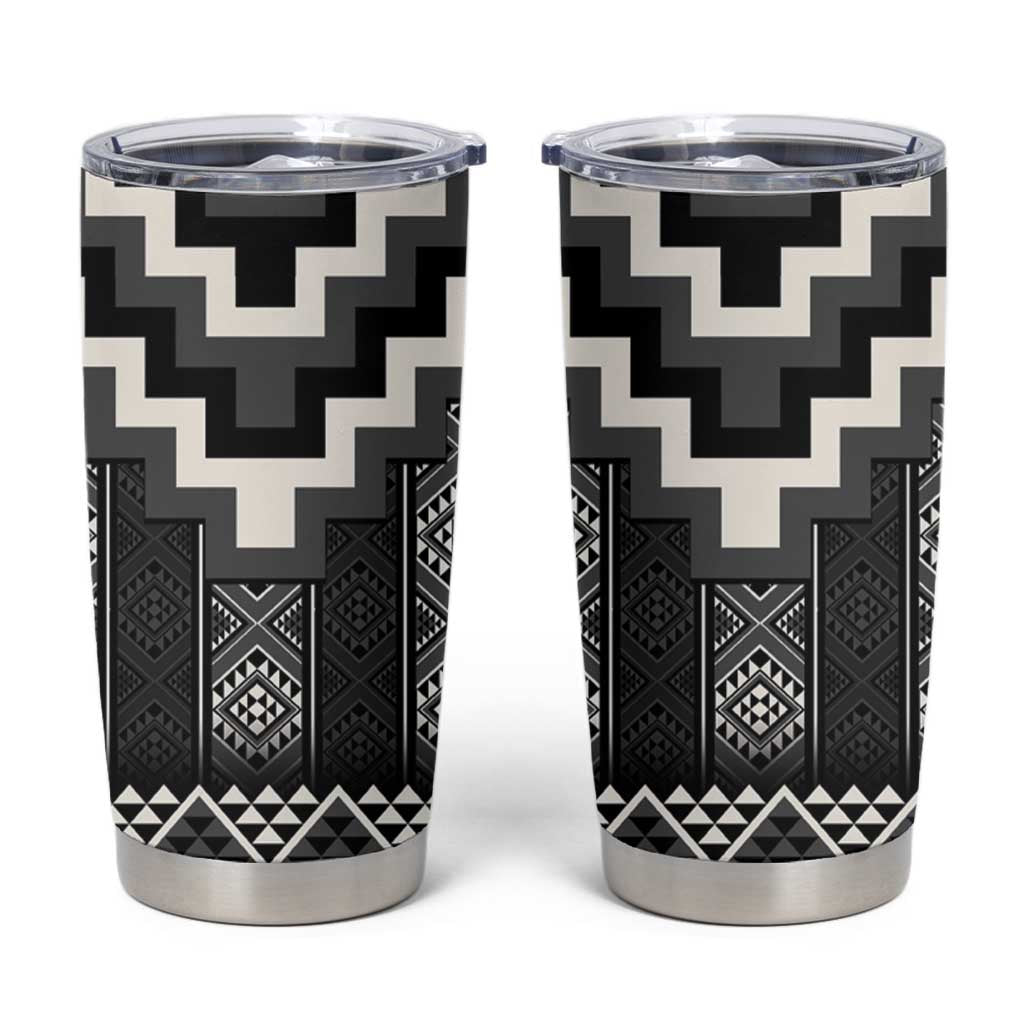Black Taniko Aotearoa Tumbler Cup Niho Taniwha Mix Poutama LT14 Black - Polynesian Pride
