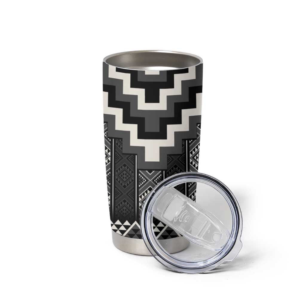Black Taniko Aotearoa Tumbler Cup Niho Taniwha Mix Poutama LT14 - Polynesian Pride