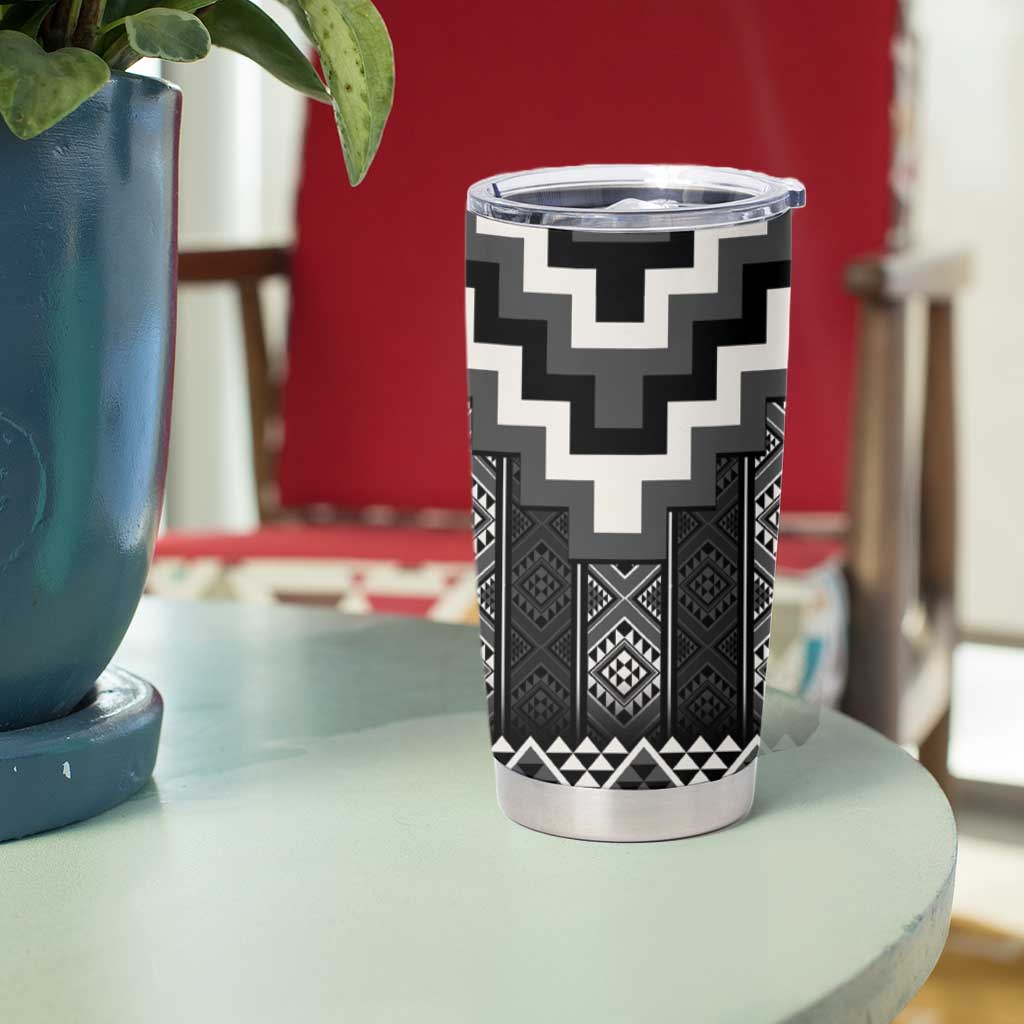 Black Taniko Aotearoa Tumbler Cup Niho Taniwha Mix Poutama LT14 - Polynesian Pride