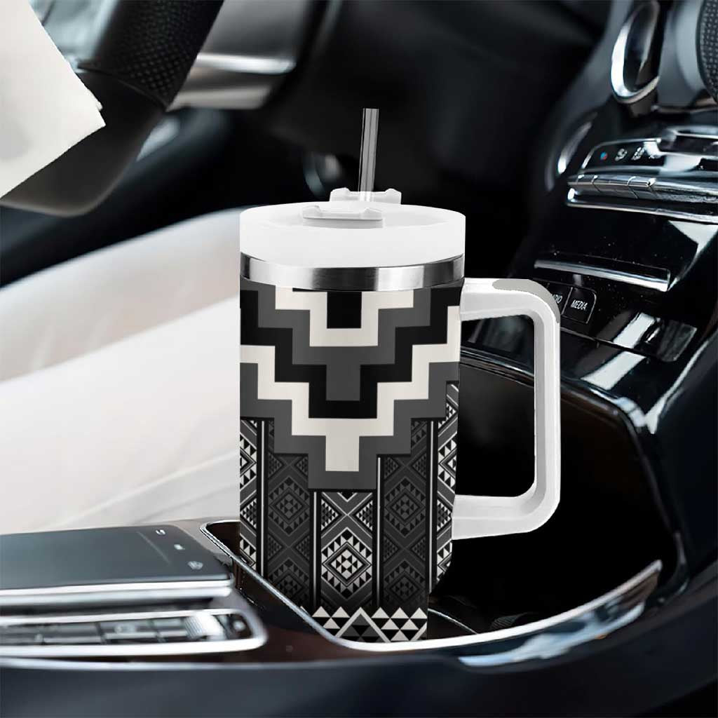 Black Taniko Aotearoa Tumbler With Handle Niho Taniwha Mix Poutama LT14