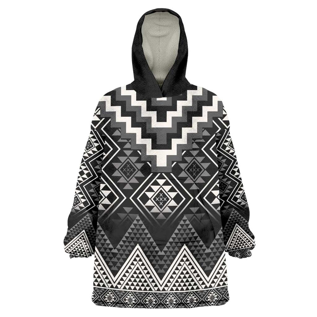 Black Taniko Aotearoa Wearable Blanket Hoodie Niho Taniwha Mix Poutama