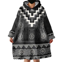 Black Taniko Aotearoa Wearable Blanket Hoodie Niho Taniwha Mix Poutama LT14 - Polynesian Pride