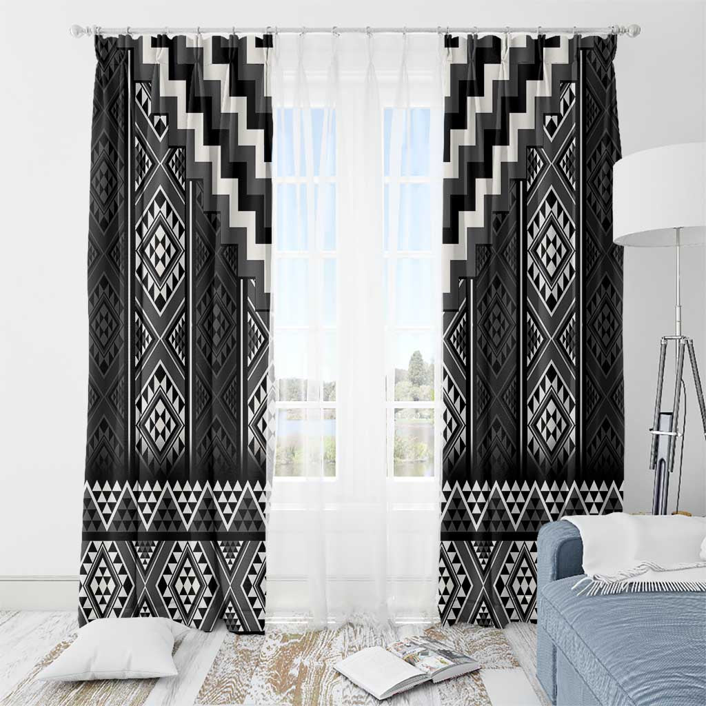 Black Taniko Aotearoa Window Curtain Niho Taniwha Mix Poutama LT14 - Polynesian Pride
