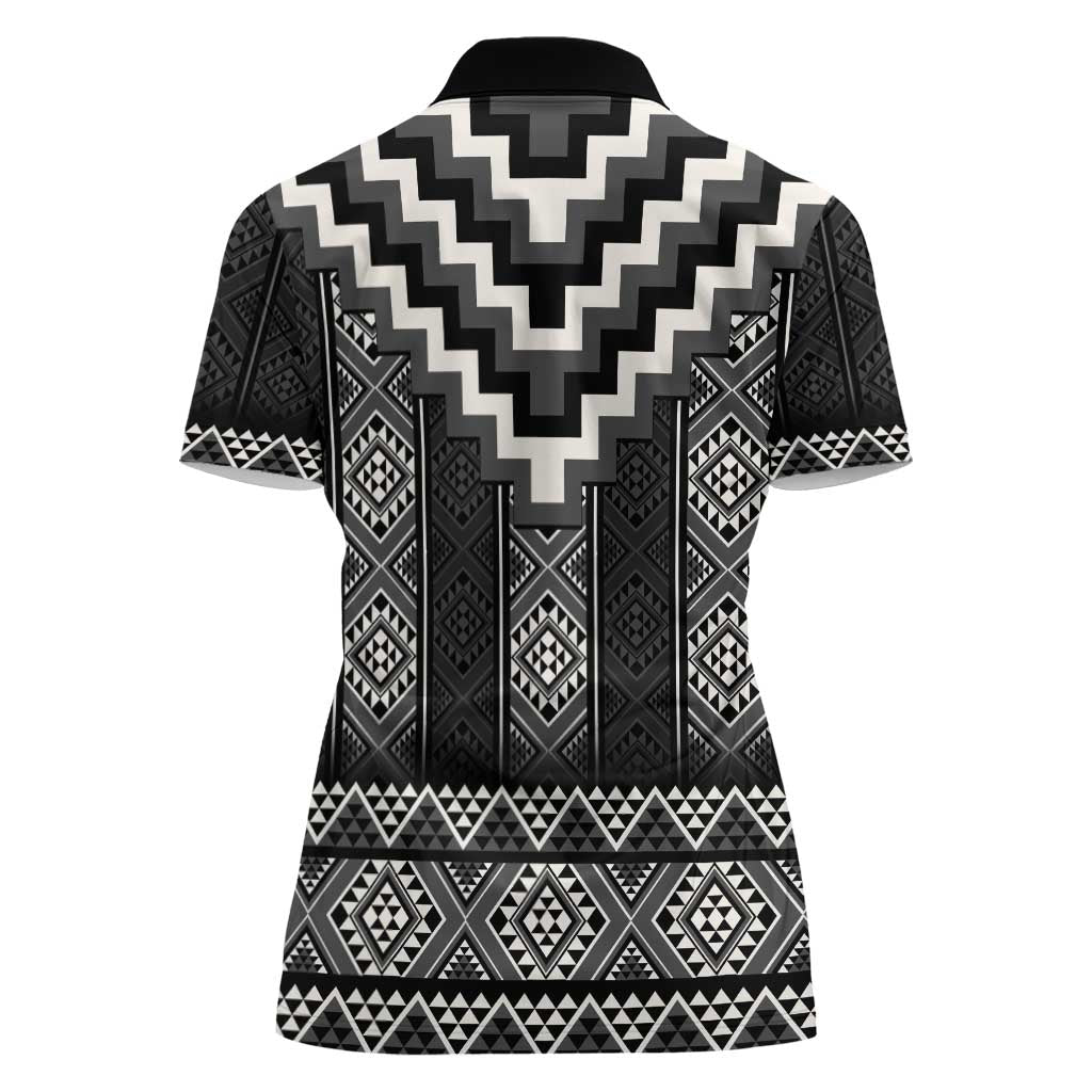 Black Taniko Aotearoa Women Polo Shirt Niho Taniwha Mix Poutama LT14
