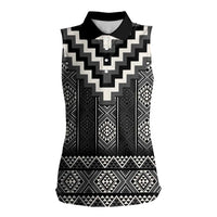 Black Taniko Aotearoa Women Sleeveless Polo Shirt Niho Taniwha Mix Poutama LT14 Female Black - Polynesian Pride