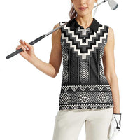 Black Taniko Aotearoa Women Sleeveless Polo Shirt Niho Taniwha Mix Poutama LT14 - Polynesian Pride