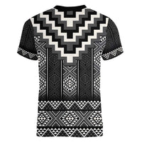 Black Taniko Aotearoa Women V-Neck T-Shirt Niho Taniwha Mix Poutama LT14 - Polynesian Pride