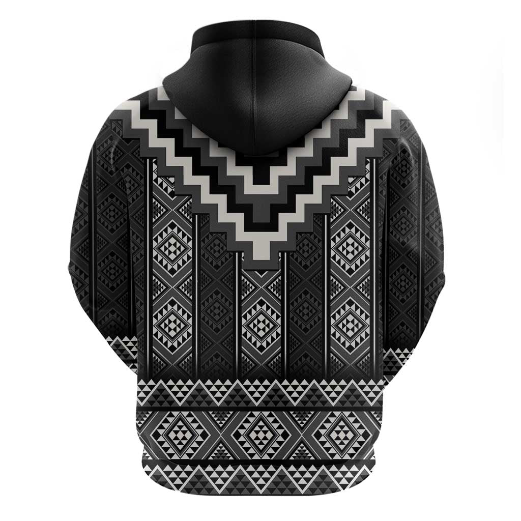 Black Taniko Aotearoa Zip Hoodie Niho Taniwha Mix Poutama LT14
